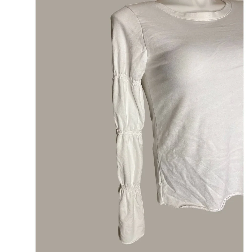 HINGE Womens Tiered Sleeve Sweatshirt Top White XS Crewneck Casual - Picture 4 of 9